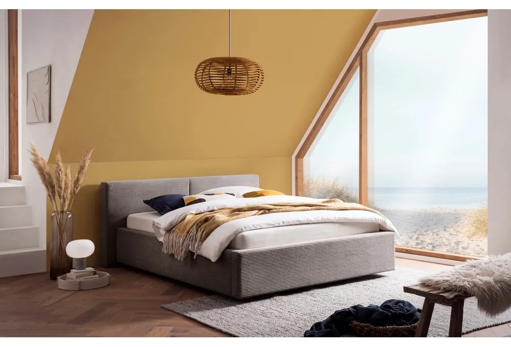 Svetlohnedá čalúnená dvojlôžková posteľ bez roštu 140x200 cm Cube – Meise Möbel