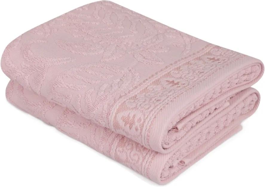 Sada 2 ružových bavlnených uterákov na ruky Catherine, 50 × 90 cm