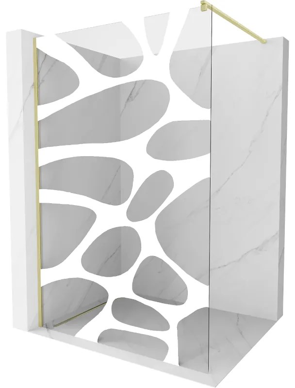 Mexen Kioto, sprchová zástena Walk-In 140 x 200 cm, 8mm číre sklo biely vzor, zlatý matný profil, 800-140-101-55-97