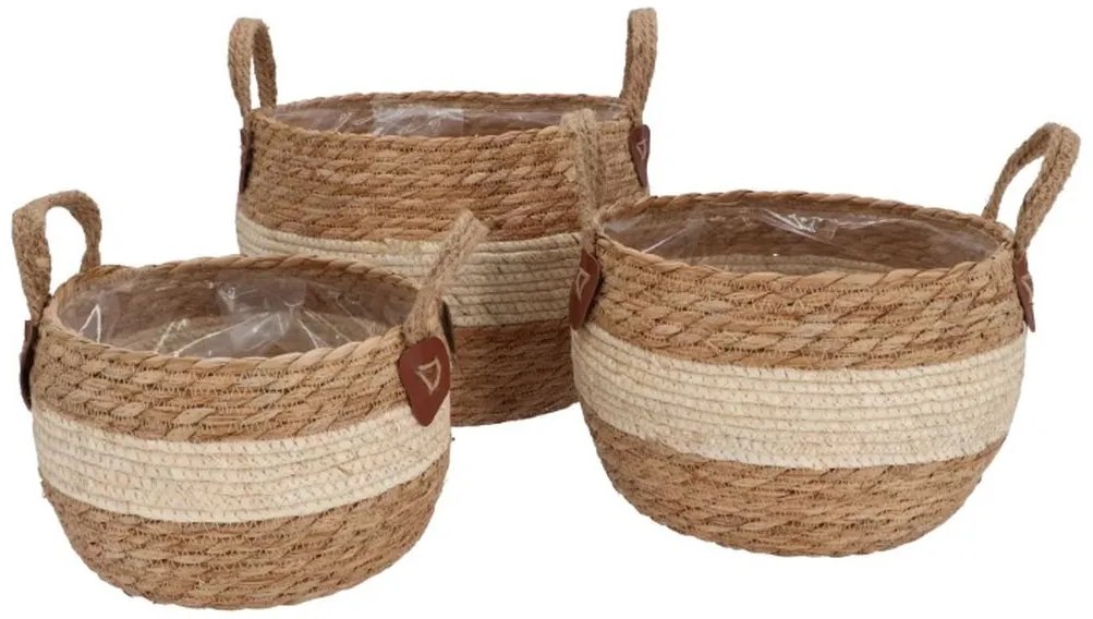 3ks košík kvetináč z morskej trávy Laos - Ø30*23 / Ø26*18 / Ø23*16 cm