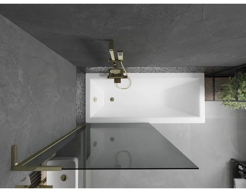 Mexen Next L, 1-krídlová vaňová zástena 90 x 150 cm, 6mm šedé sklo, zlatý lesklý profil, 895-090-000-03-40-50