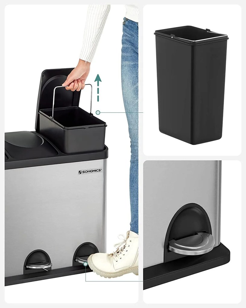 Veľký odpadkový kôš 54 L, recyklačný kôš 3x18 L, strieborný