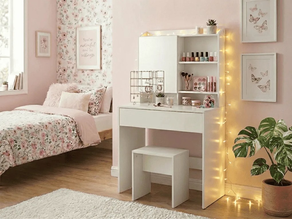 Toaletný stolík so zrkadlom LUNAVI 70x40 cm, biely