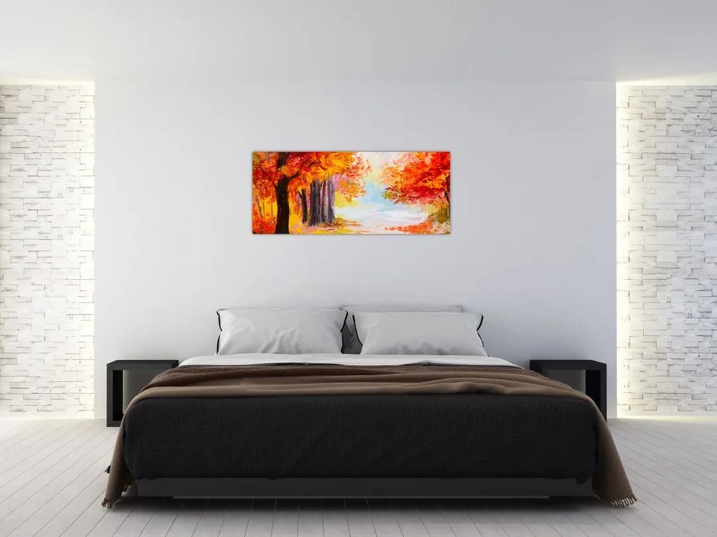 Obraz - Olejomaľba, farebná jeseň (120x50 cm)