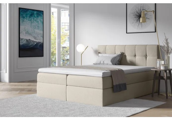 Čalúnená posteľ s úložným priestorom 120x200 RECIVIO - krémová + topper ZDARMA