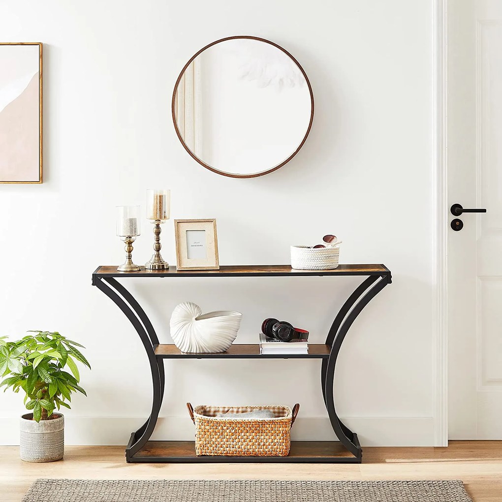 Konzolový stolík so zaoblenými nohami, rustikálny hnedý