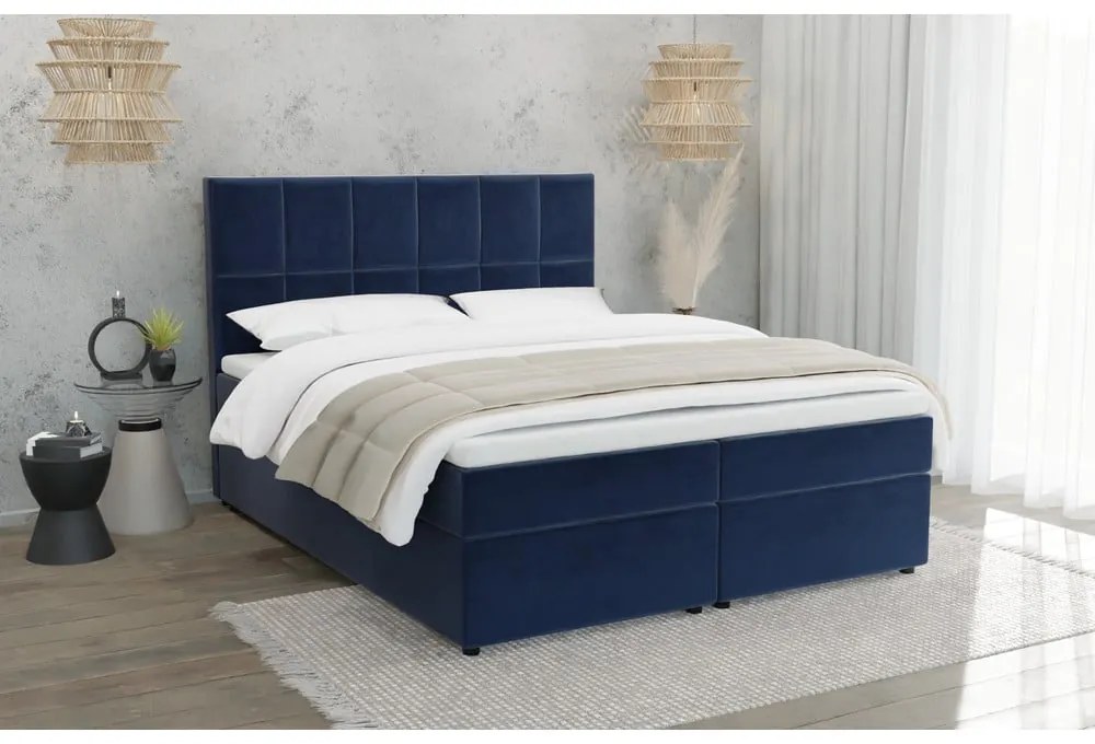 Tmavomodrá boxspring posteľ s úložným priestorom 160x200 cm Flip – Ropez