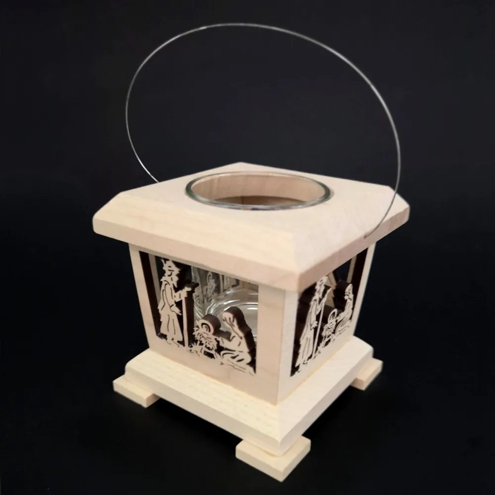 AMADEA Drevený lampáš s motívom betlehema, masívne drevo, 9x9x9 cm