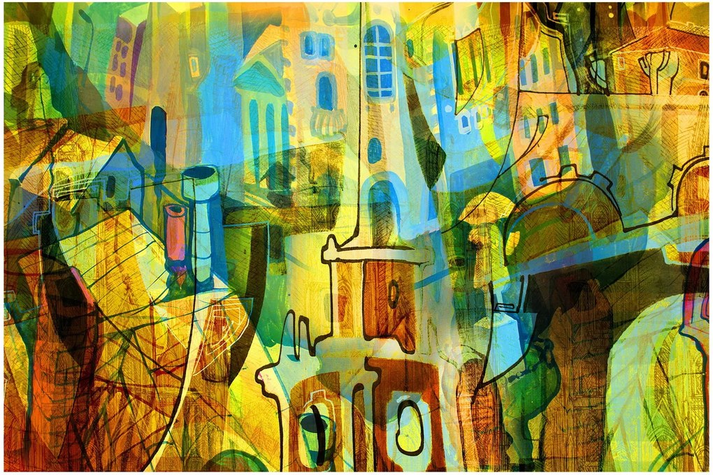 Obraz - Architektúra, kubistická abstrakcia (90x60 cm)