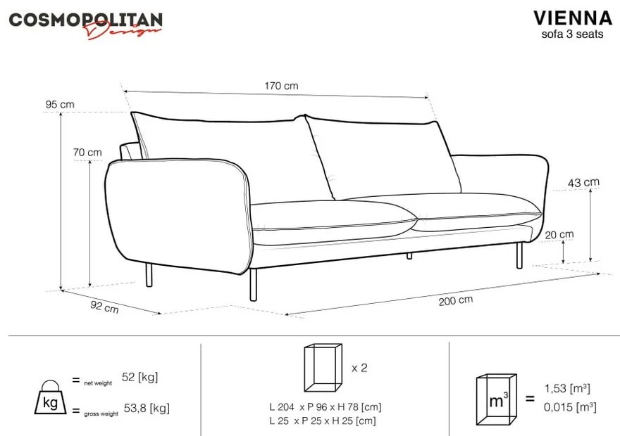 Petrolejovozelená zamatová pohovka Cosmopolitan Design Vienna, 200 cm