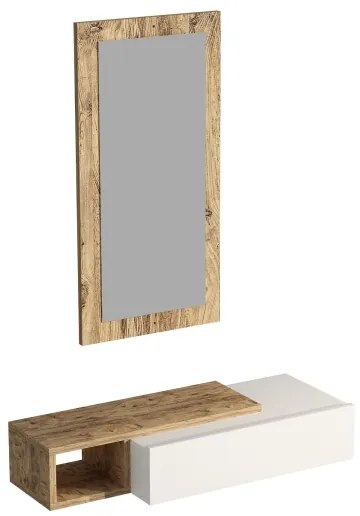 Nástenná polica + nástenné zrkadlo VIEN biela/borovica atlantic