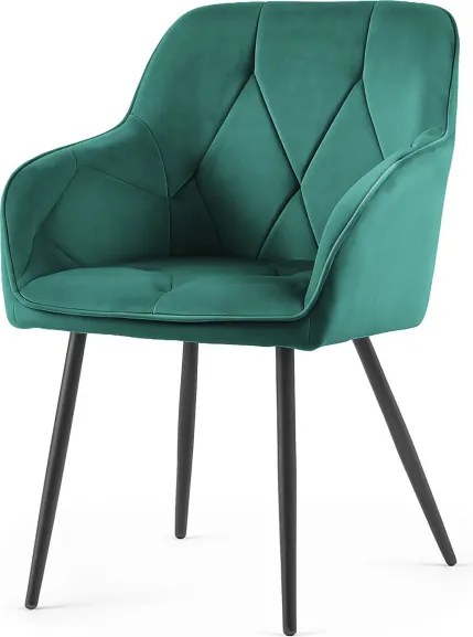 Sada štyroch jedálenských stoličiek DIAMANTE zamatové, fľaškovo zelené / čierne nohy (4 ks)