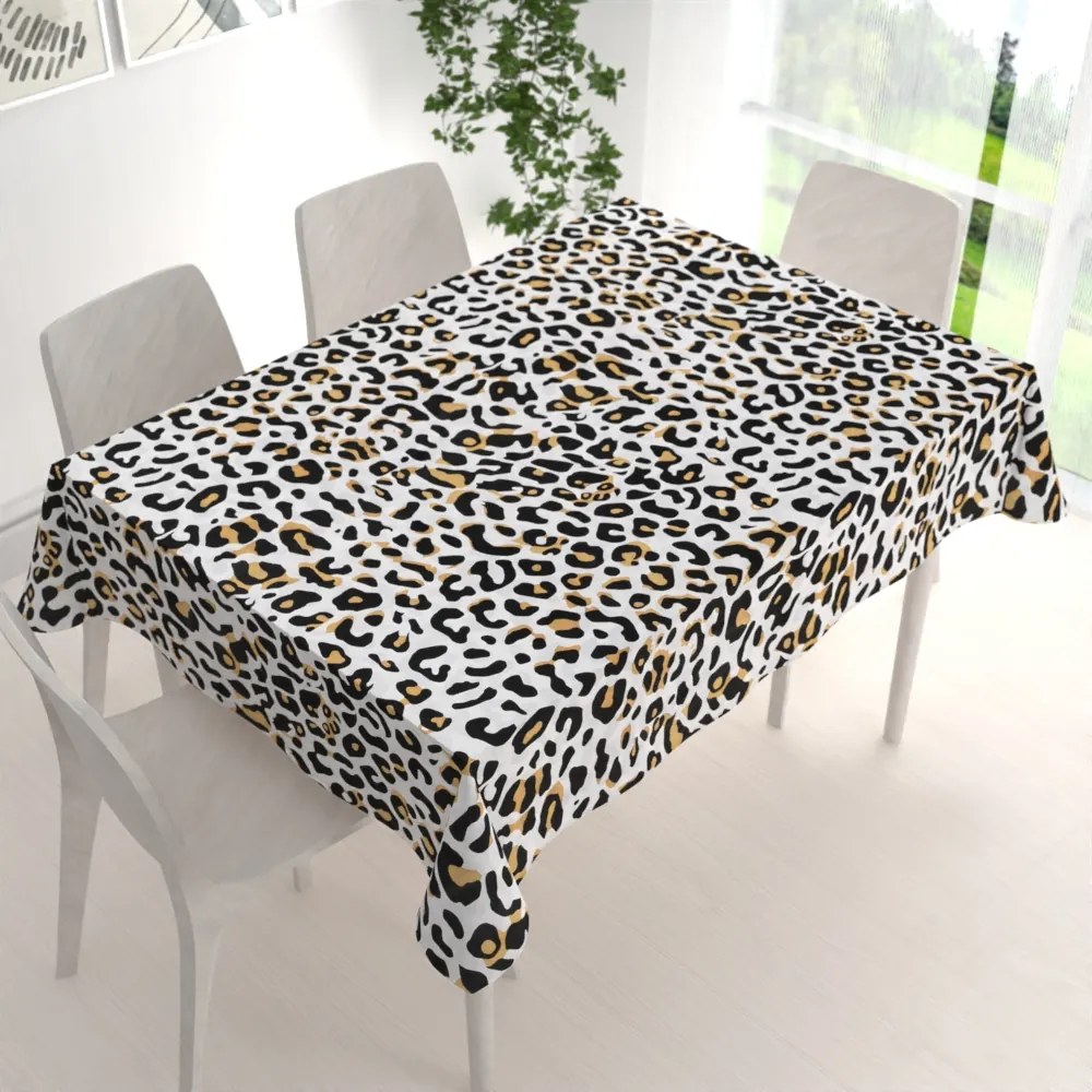 Biante Bavlnený obdĺžnikový obrus Sandra SA-409 Leopardí vzor na bielom 120x140 cm