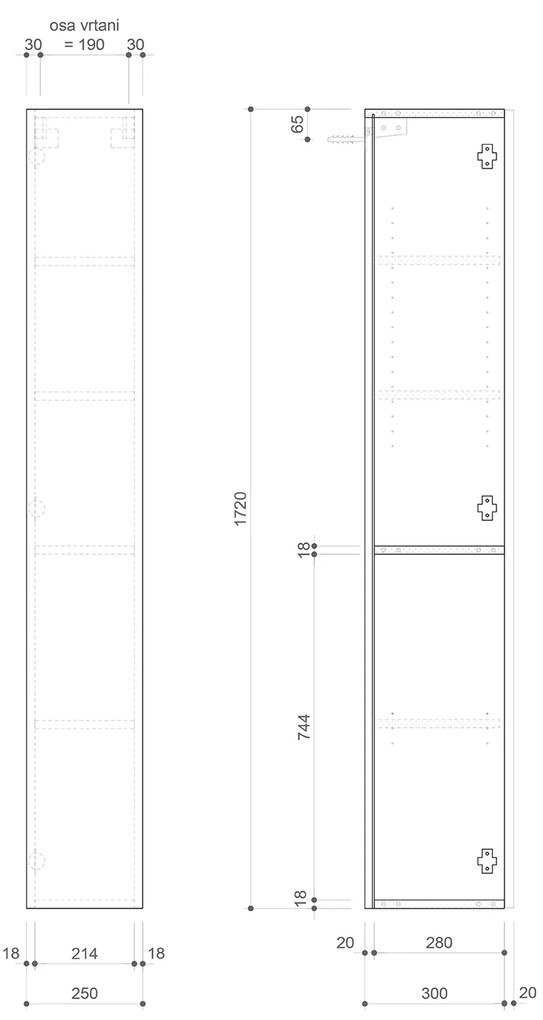 Sapho, ESPACE skrinka 25x172x32cm, 1x dvierka, ľavá/pravá, biela lesk, ESC120-3030