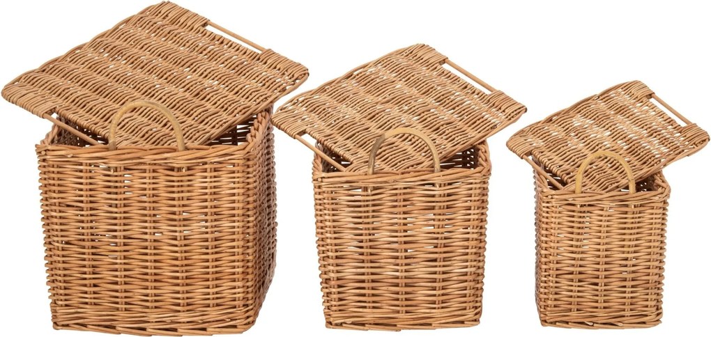 Sada 3ks prútený kôš s vekom a ušami – 49*43*49,5 / 42*35*42/ 35*42*37cm