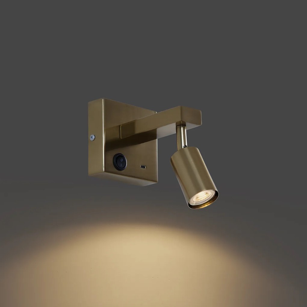 Moderná nástenná lampa zlatá s USB-C naklápacia - Rex