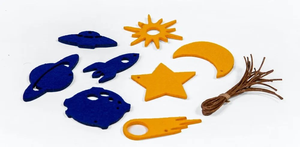 Súprava 8 žlto-modrých filcových vianočných dekorácií Spira Medium