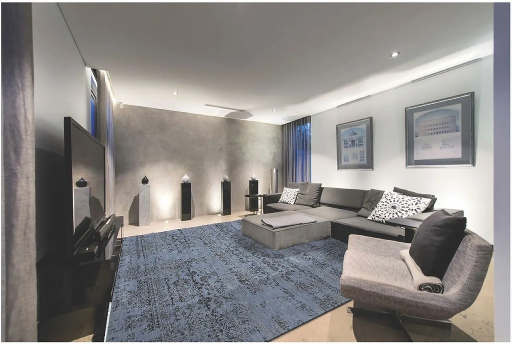 Ručne viazaný kusový koberec Diamond DC-JK 1 Jeans blue / black, 305x425, modrá, chodba / predsieň, Diamond Carpets India