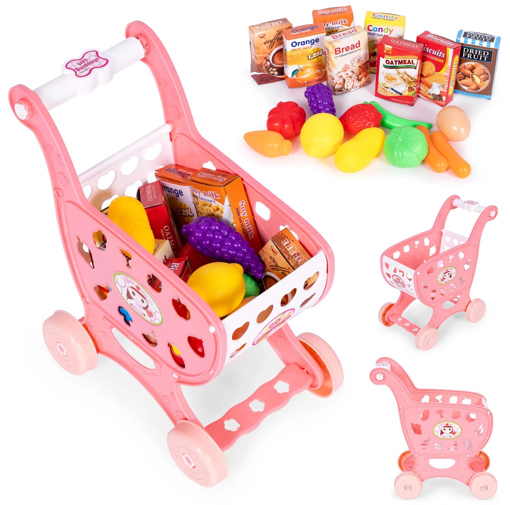 MULTISTORE Nákupný košík + 18 doplnkov, ružový