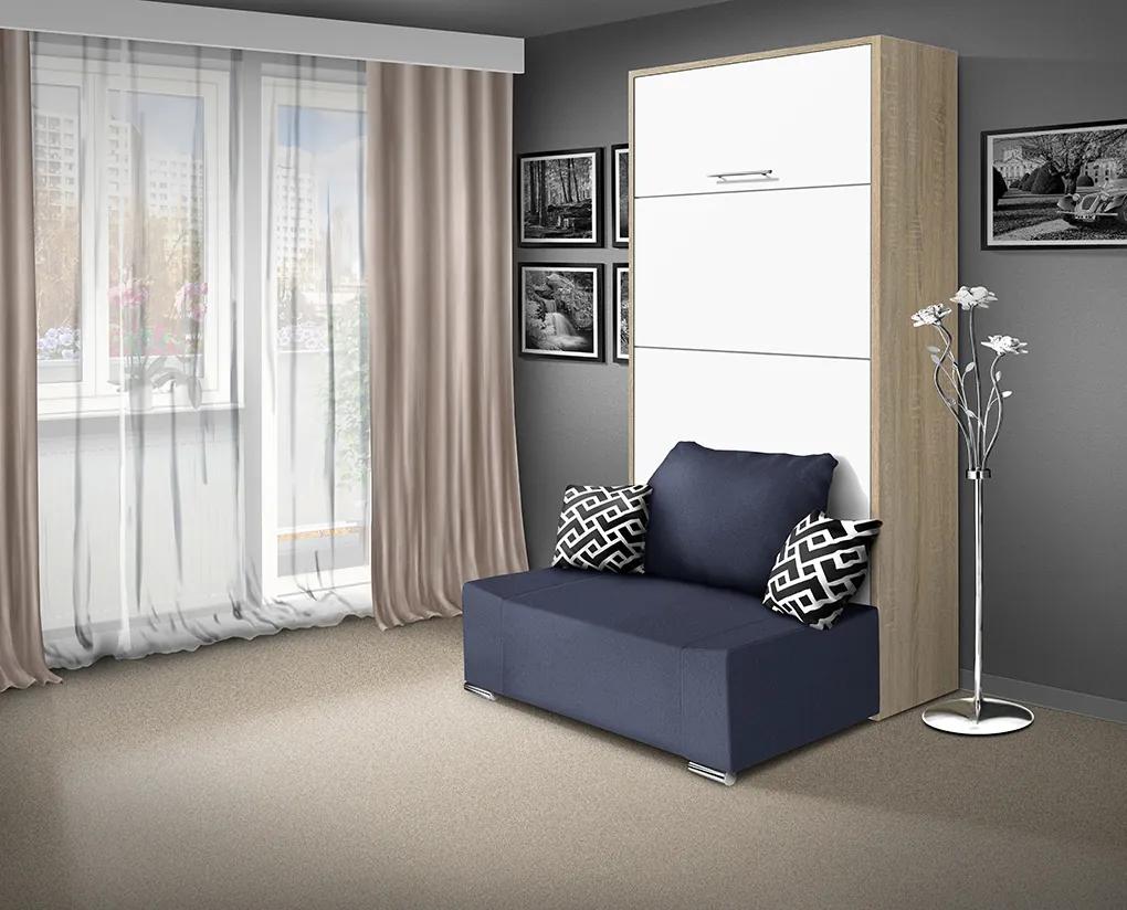 Nabytekmorava Sklápacia posteľ s pohovkou VS 21058P 200x90 farba pohovky: Modrá, Typ farebného prevedenia: Orech lyon / dvere biele LESK