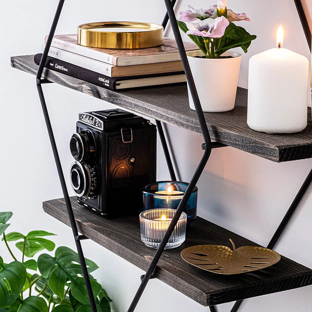 Nástenná polica ERYSIMUM orech americký/čierna