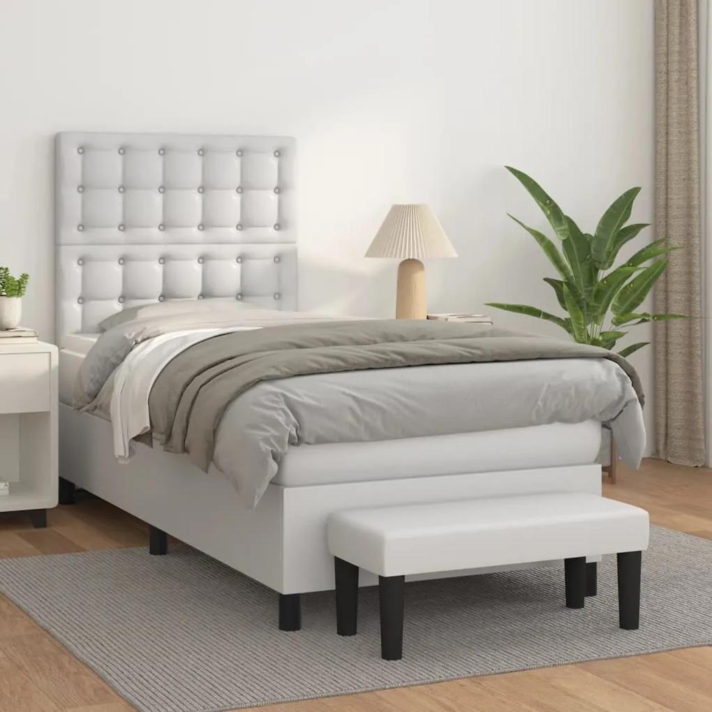 Boxspring posteľ s matracom biela 90x200 cm umelá koža 3137642