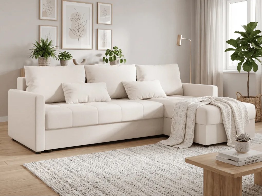 AKCIA Rozkladacia obojstranná sedacia súprava do L VENORIA 220x143 cm, krémová + 2 vankúšiky ZDARMA II. akosť