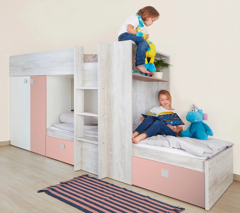 Poschodová posteľ pre dve deti BO1 90x200 - staroružová