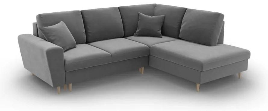 Svetlosivá zamatová rozkladacia/s úložným priestorom rohová pohovka (pravý roh/do L) Kyoto – Cosmopolitan Design