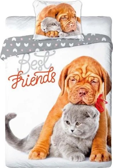 Detské bavlnené obliečky BEST FRIENDS - Pes a mačka - 140x200 cm