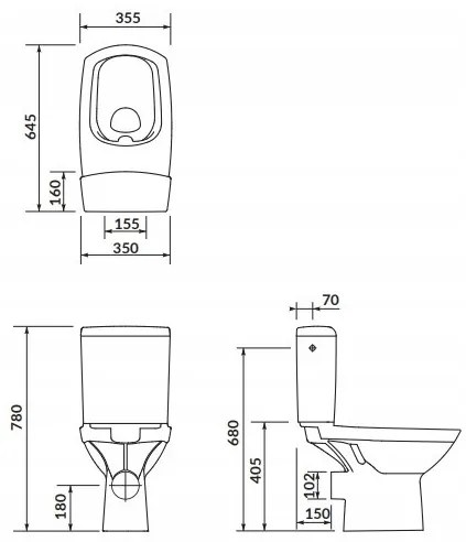 Cersanit CARINA Clean On 482 new - wc kombi 010 3/5 vrátane antibakteriálneho sedátka z duroplastu, biela, K31-044