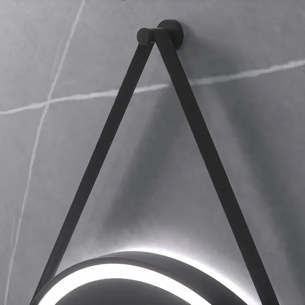 Tutumi Tutumi, okrúhle LED zrkadlo 70cm zavesené na čiernom pásiku, model 104, predné osvetlenie, HOM-02697