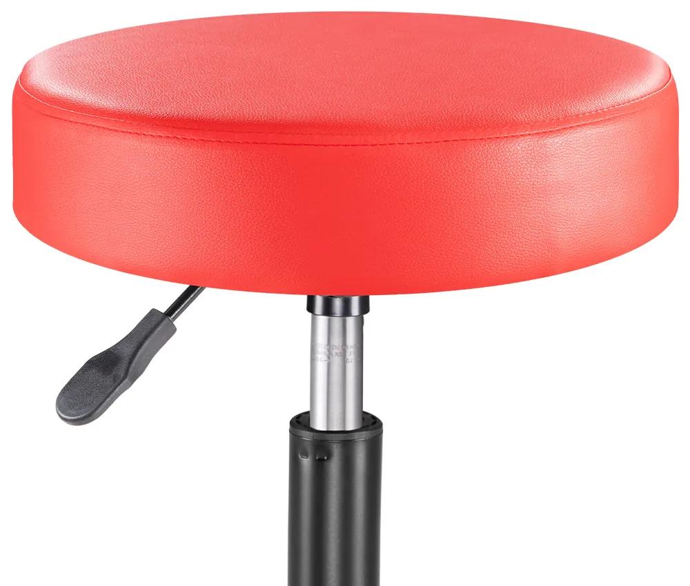 Casaria Taburetka na kolieskach, červená koženka, otočná 360°
