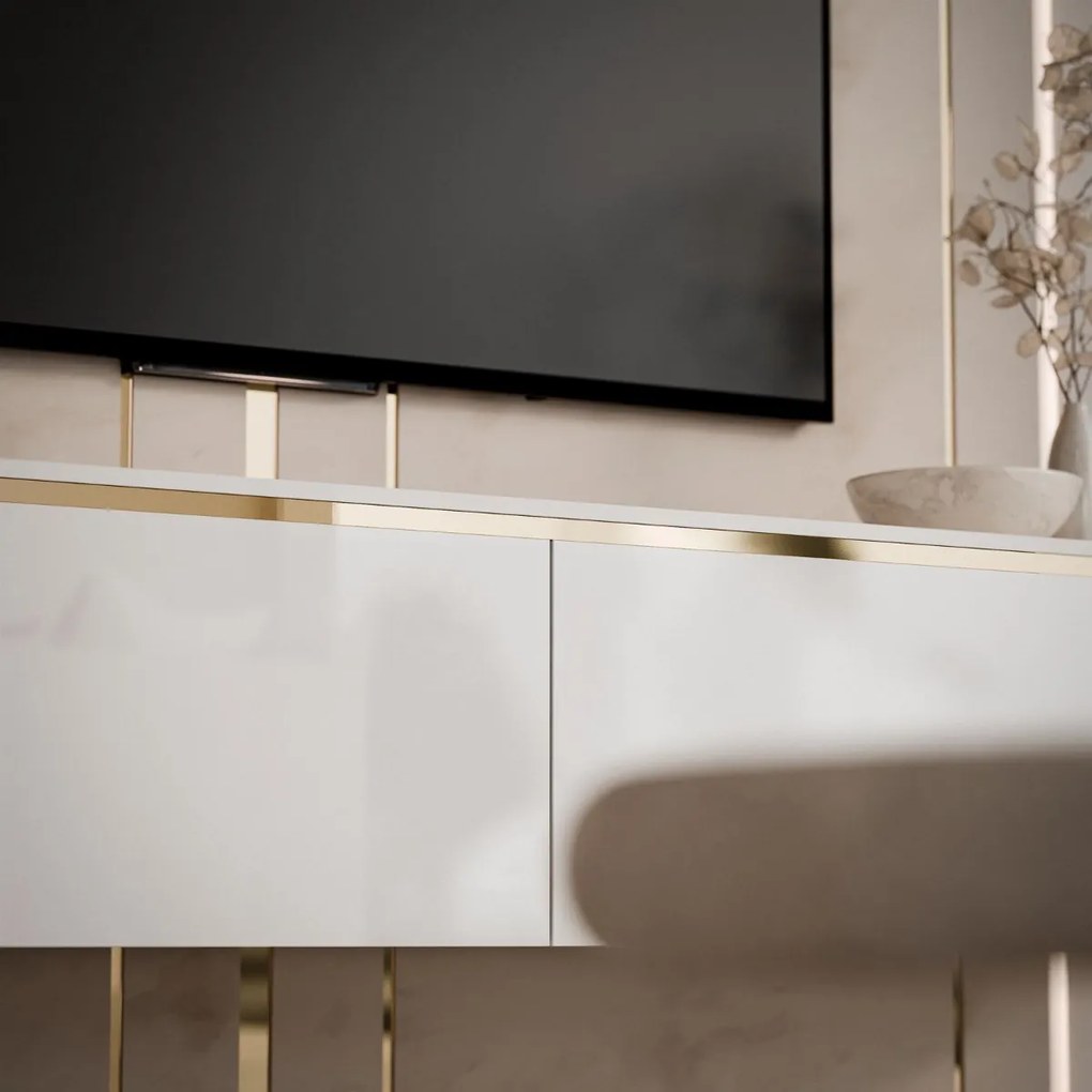 ZÁVESNÝ TV STOLÍK NESSIE BIELY LESK + ZLATÝ 180 cm