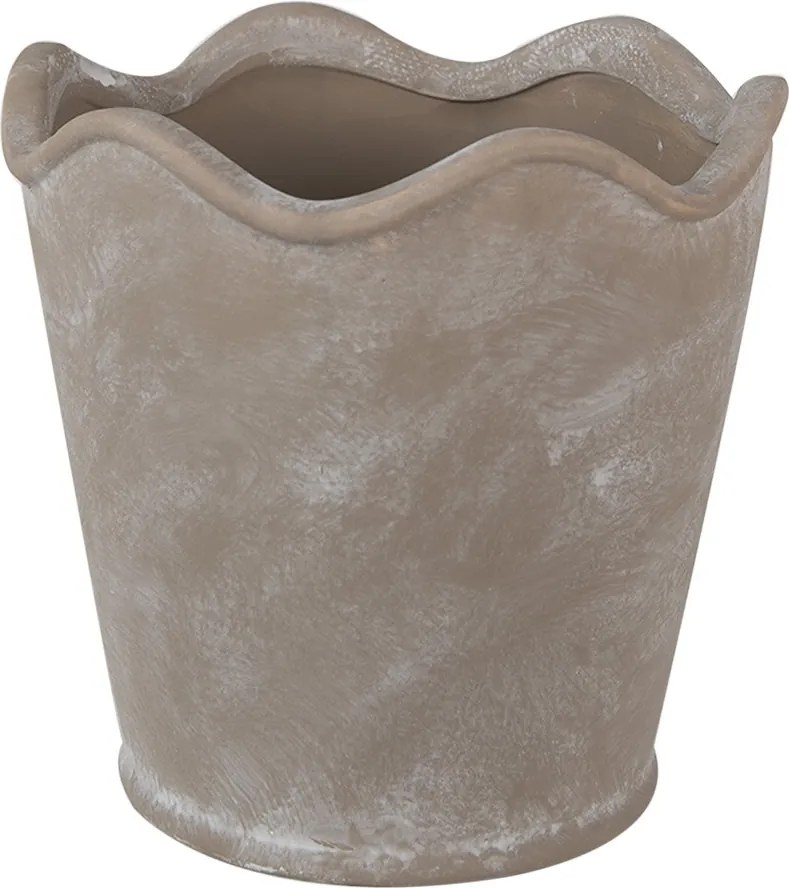 Šedý keramický obal na kvetináč s vlnitým okrajom S - Ø 13*12 cm