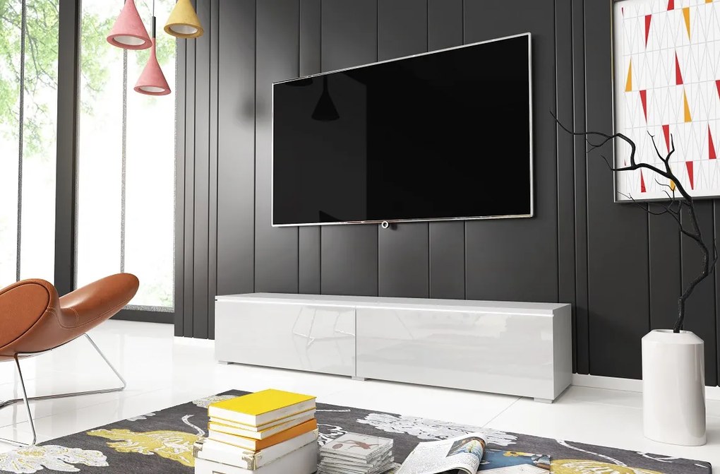 AKCIA - Elegantný TV stolík Lowboard D 140 cm - biela / biely lesk