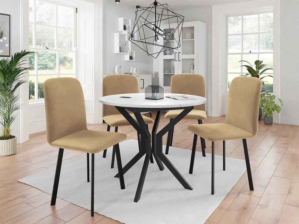 Jedálensky set so 4 stoličkami Kirtore M 90, Farby:: Amor Velvet 4302, Farby:: sivý mramor / čierna