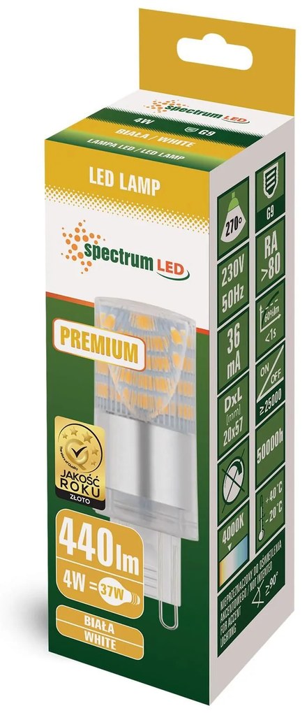 Toolight - LED žiarovka, neutrálne svetlo G9 4W 440lm 230V PREMIUM 14434, OSW-01116