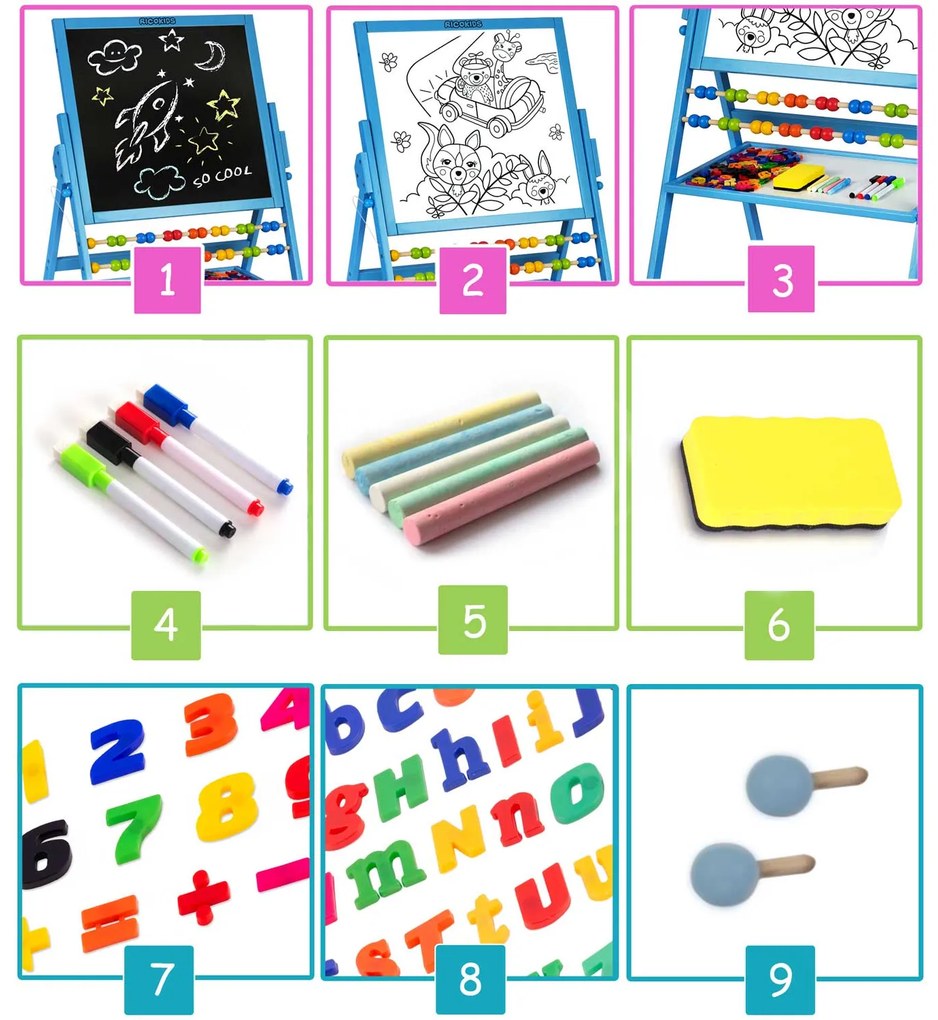 Magnetická otočná tabuľa Ricokids - modrá
