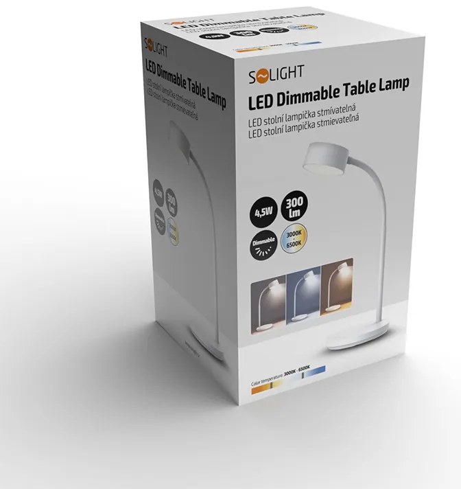 SOLIGHT LED stolná lampička, 4,5 W, 300lm, 3CCT, biela, podstavec