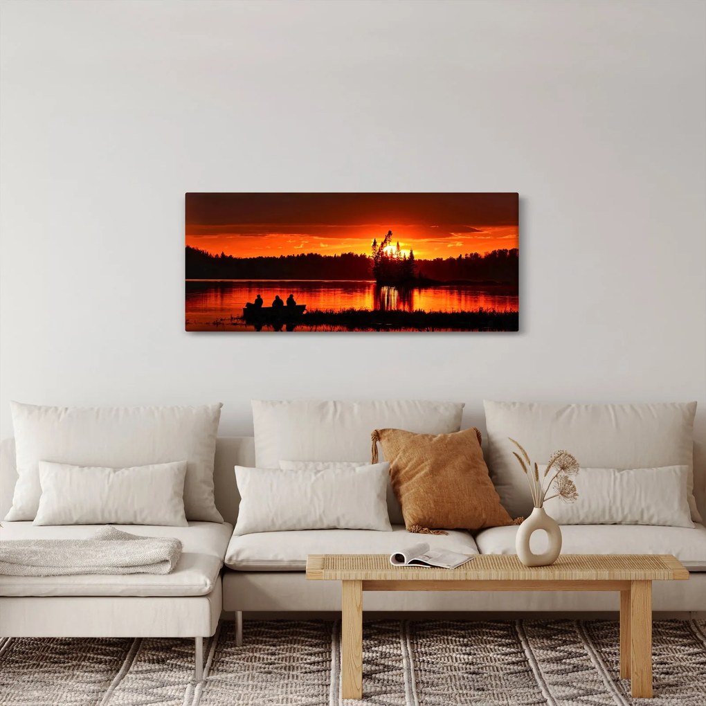 Obraz - Rybári na jazere (120x50 cm)
