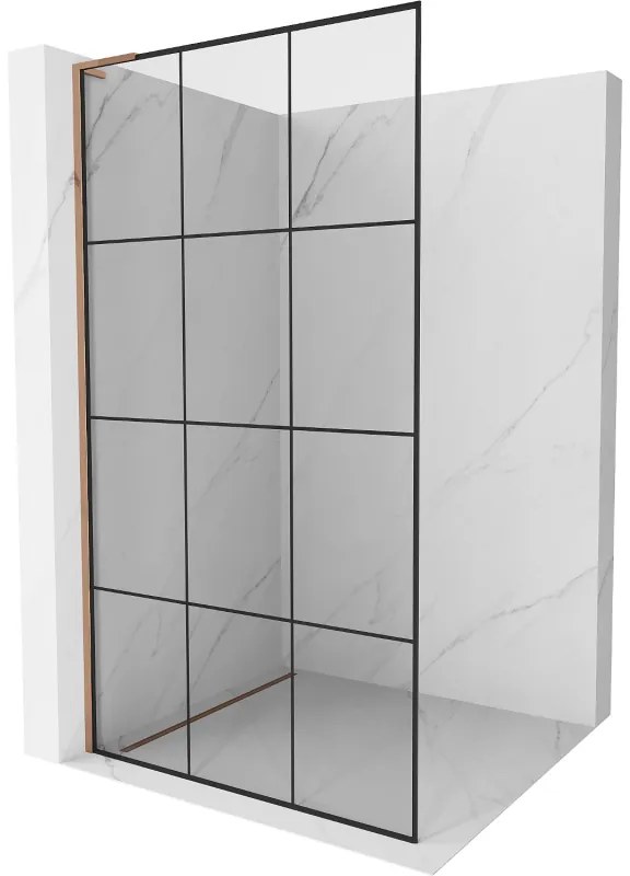 Mexen Kioto L, sprchová zástena Walk-In 110 x 200 cm, 8mm číre sklo čierny vzor, ružové zlato profil, 800-110-103-60-77
