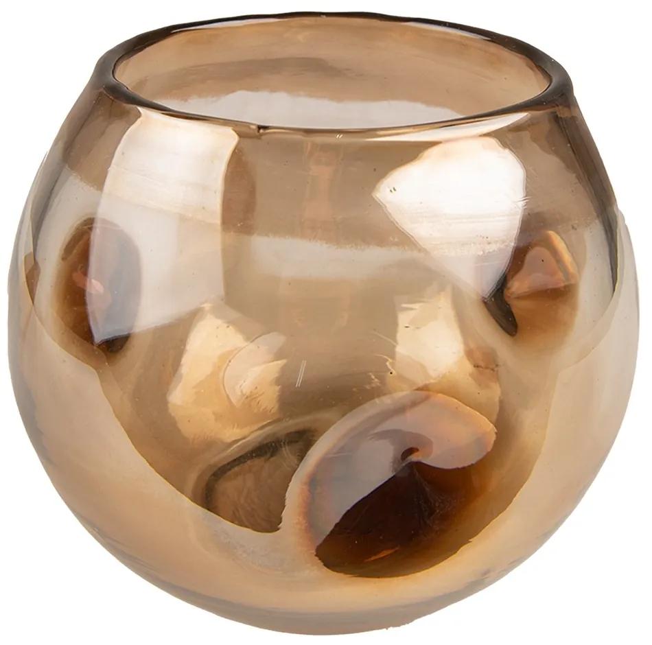 Hnedá ručne fúkaná sklenená váza/ svietnik - Ø 12*12 cm