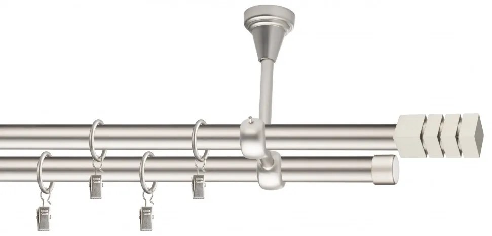Dekorstudio Stropná dvojradová garniža NORDIC chrómova matná 19mm Dĺžka: 160cm, Typ príslušenstva: Krúžky tiché so štipcami