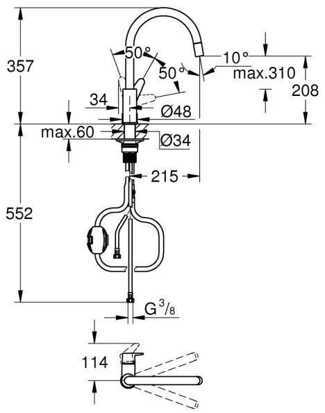 GROHE 30562000 - Drezová batéria START CURVE 357 mm, lesklý chróm