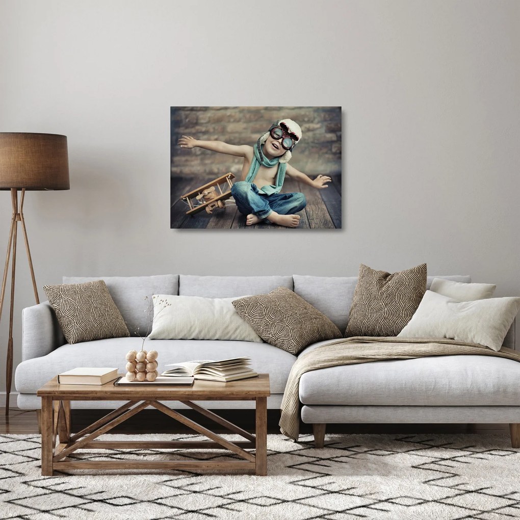 Sklenený obraz - Mladý letec (70x50 cm)