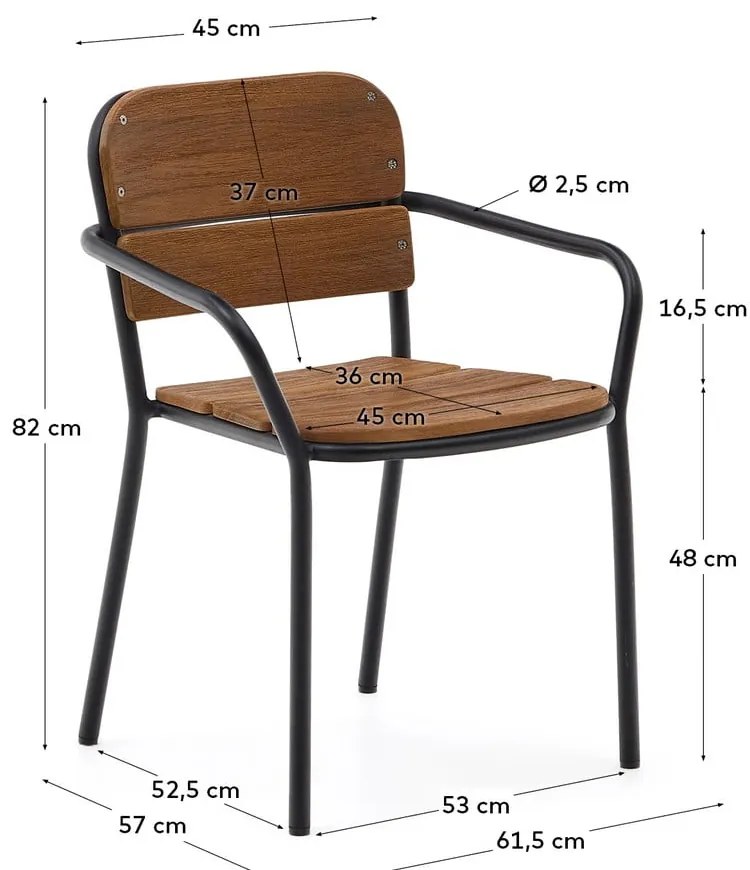 Čierno-hnedá dreveno-kovová záhradná stolička Algueret – Kave Home