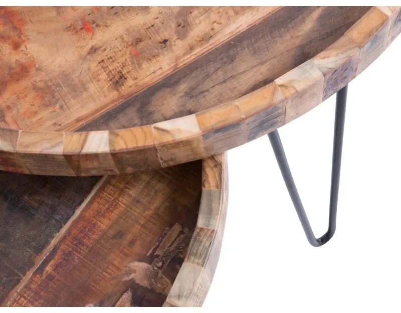furniture-nabytek.cz - Sada 2 masívnych konferenčných stolíkov Corby z recyklovaného tvrdého dreva, hnedá, okrúhla