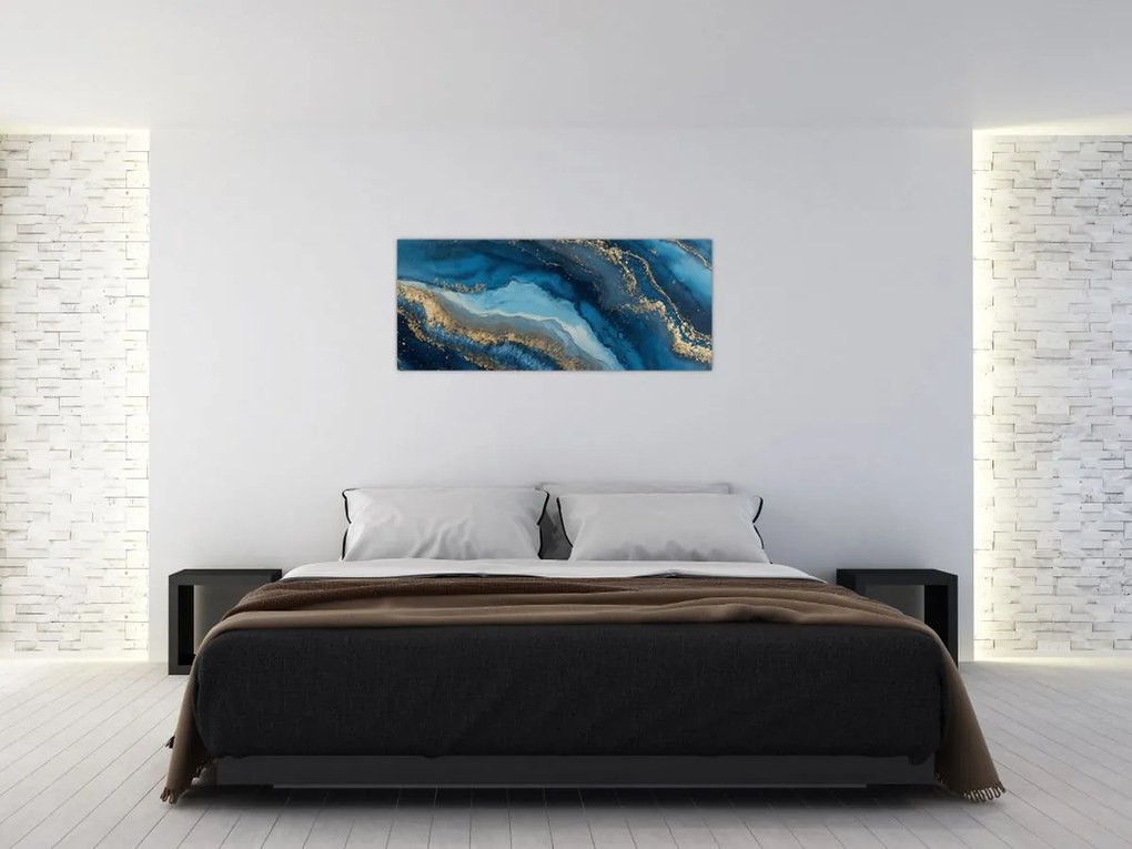 Obraz - Modrá mramorová abstrakcia (120x50 cm)