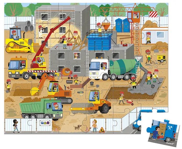 Janod Puzzle v kufríku 36ks: Na stavbe
